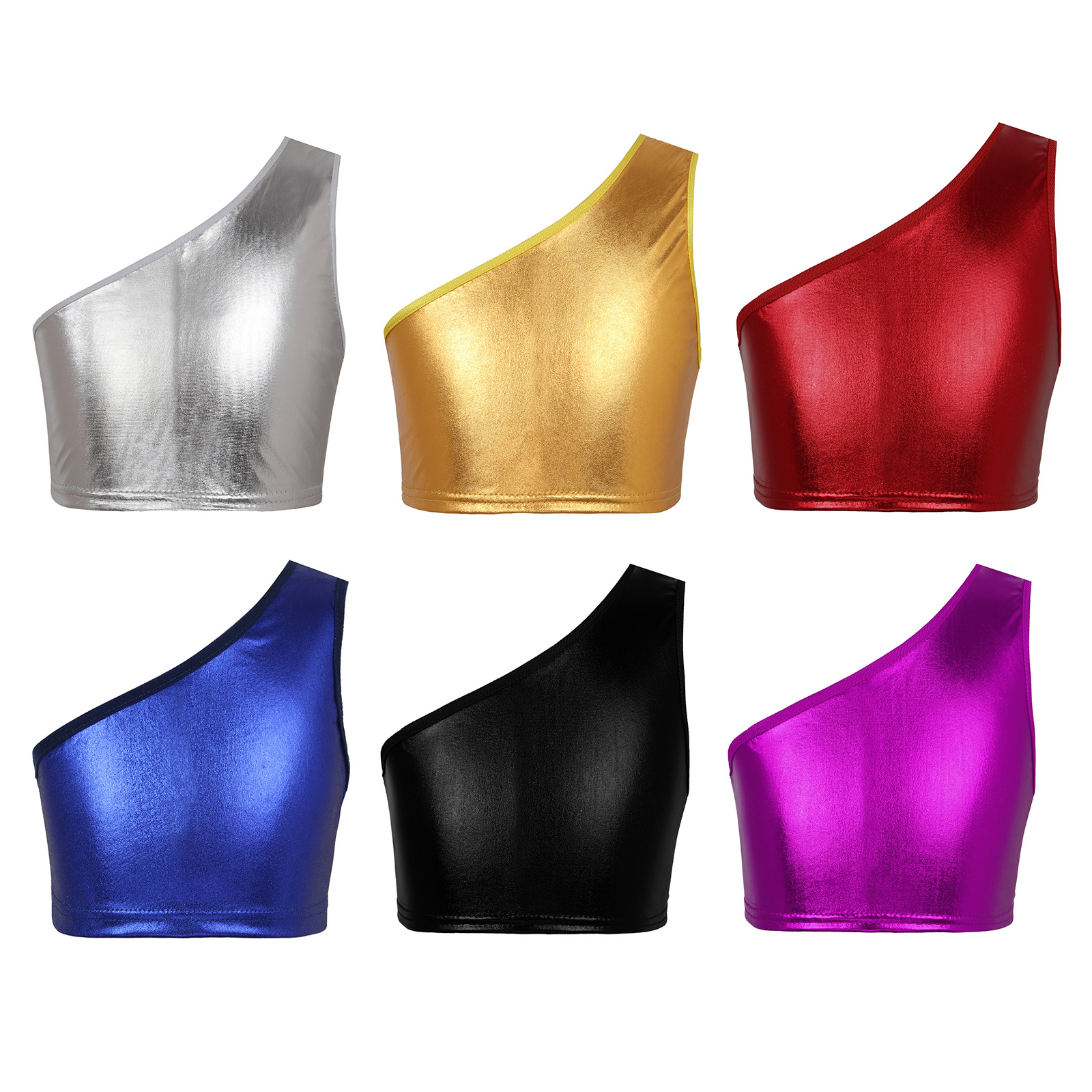 Kinder Mädchen Metallic Tank Tops Ärmellos Jazz Modern Dance Hip Hop Performance Kostüm Sport Crop Top Glänzende Crop Weste