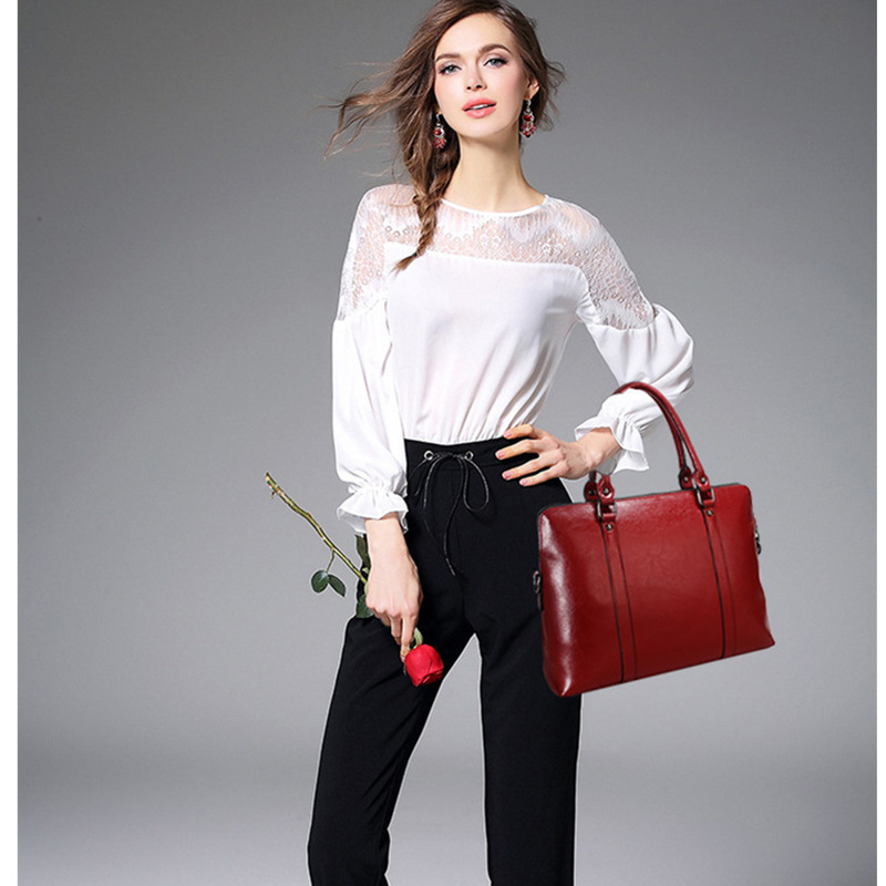 Oyixinger novo 100% maleta de couro genuíno para a mulher 14 polegada bolsa para portátil bolsas das senhoras do escritório ombro mensageiro sacos