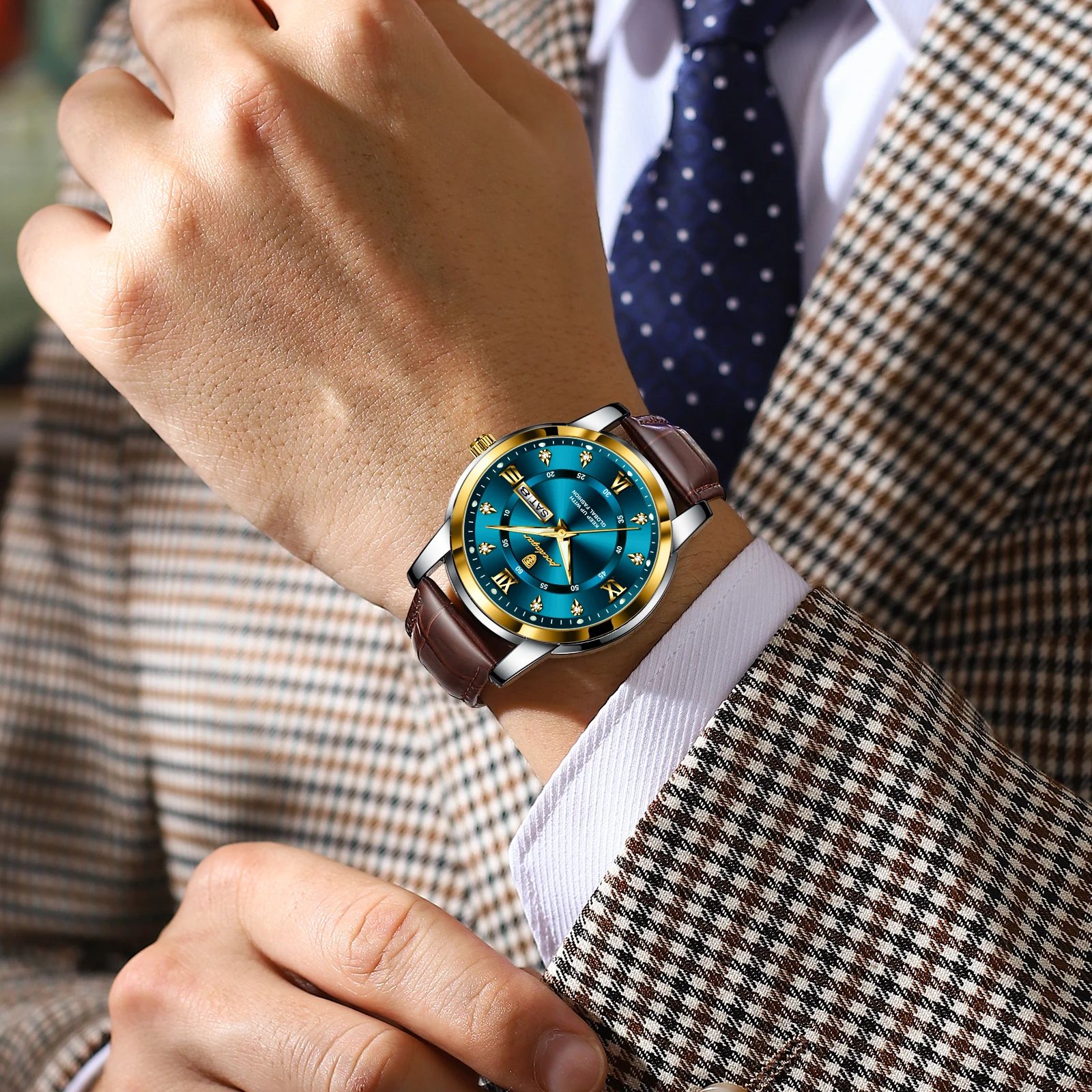 Poedagar 高級男の腕時計防水発光日付週革時計男性スポーツクォーツメンズ腕時計男性時計リロイ