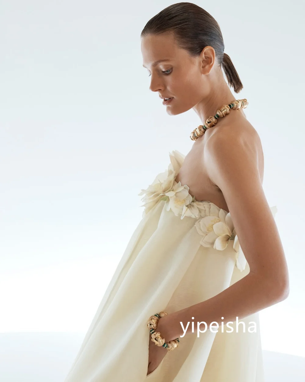 Personalizado combinando chiffon flor em linha reta sem alças midi vestidos de baile clássico requintado estilo moderno pastrol chinês