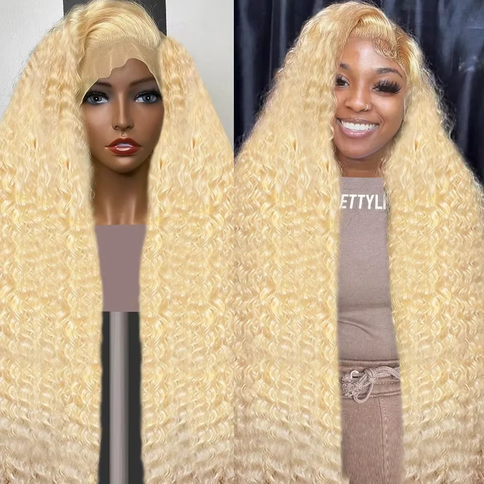 Peluca de cabello humano frontal de encaje brasileño de onda profunda 13x6 hd para mujeres 30 40 pulgadas 613 pelucas baratas rizadas rubias miel en venta liquidación