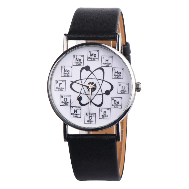 Couple Watches Creative Design Chemical Element Markers Molecule Pattern Watches Leather Band Quartz Wristwatch Watch Man