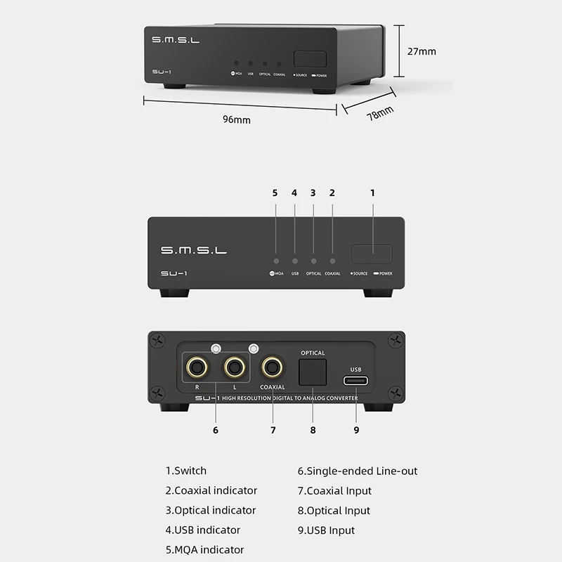 SMSL SU-1 MQA MQA-CD Decodificador de audio AK4493S XU316 768kHz/32Bit DSD512 SU1 DAC de alta resolución
