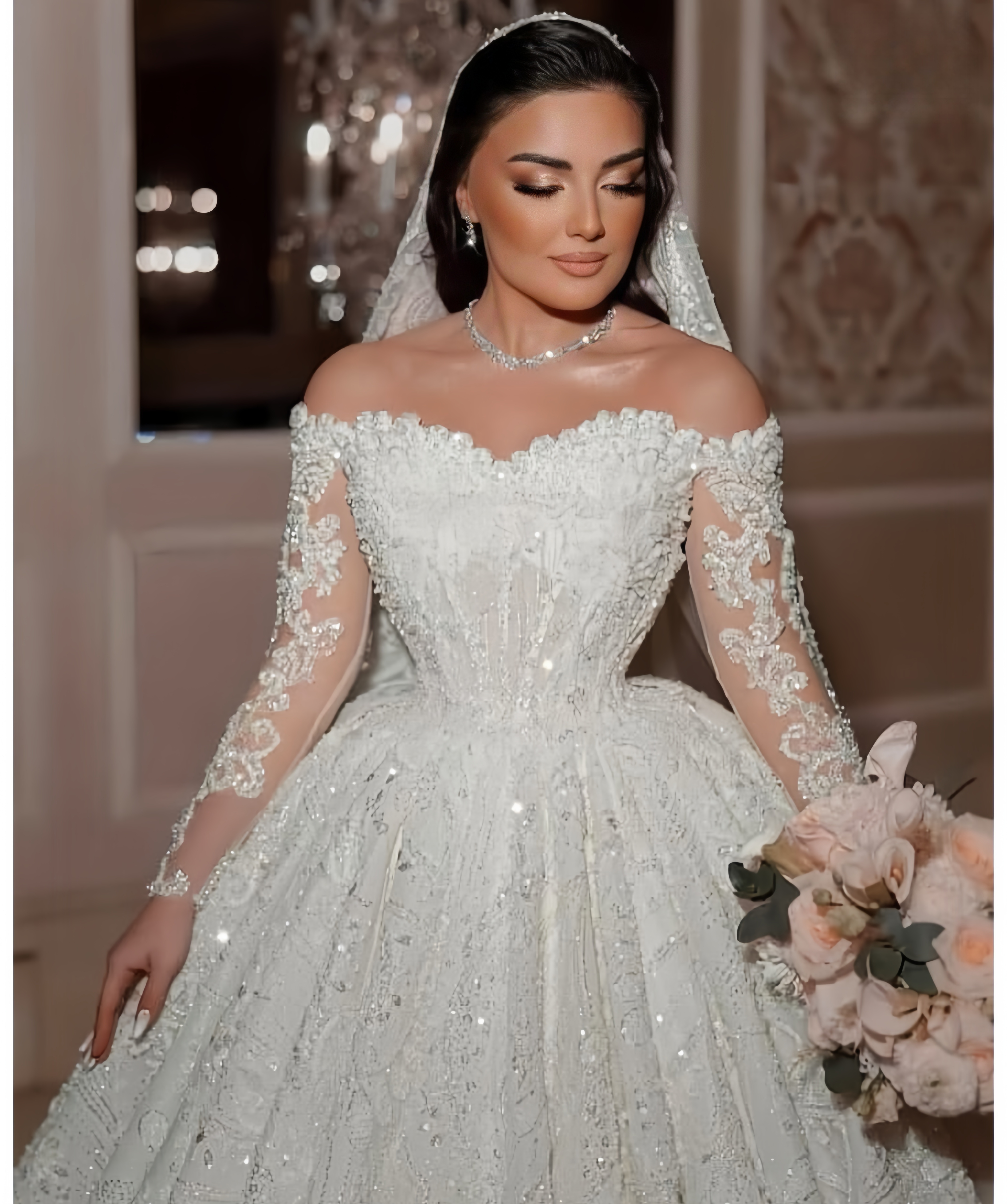 Robe de mariée luxueuse personnalisée en Organza avec perles brodées, robe de bal princesse à col rond, 2025