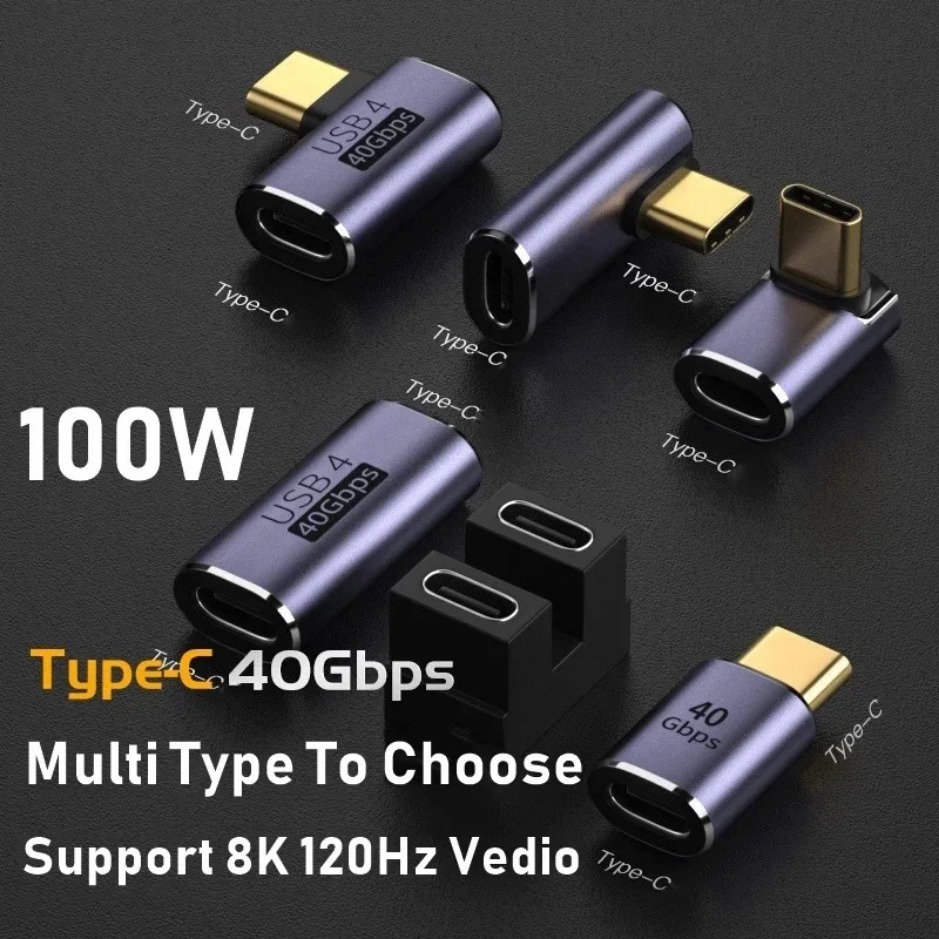 XIKCU USB Type-C Adapter For Macbook 90 Degree Quick Charge Converter Male To Female 100W 40gbps PD Data Transfe
