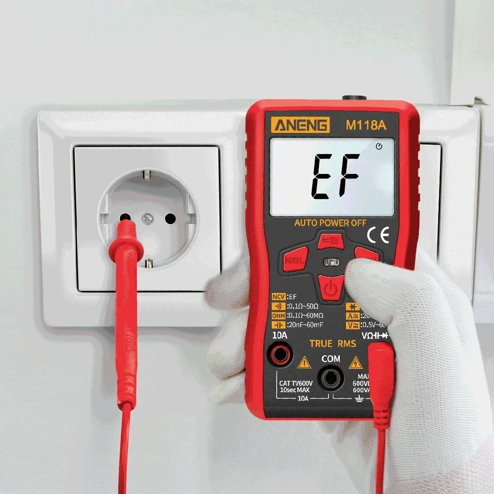 ANENG Digitales Mini-Multimeter, 6000 Zählungen, automatisches Multimetro, DC/AC-Spannungsprüfer, Tranistor-Messgerät, NCV, Datenspeicherung, Taschenlampe M118A