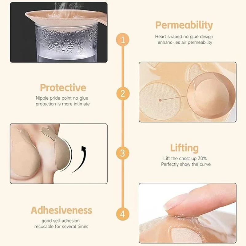 FallSweet 1 Paar unsichtbare selbstklebende BHs für Damen, Hasen-Nippelabdeckungen, wiederverwendbarer, klebriger BH, selbstklebendes Push-Up-Bralette aus Silikon
