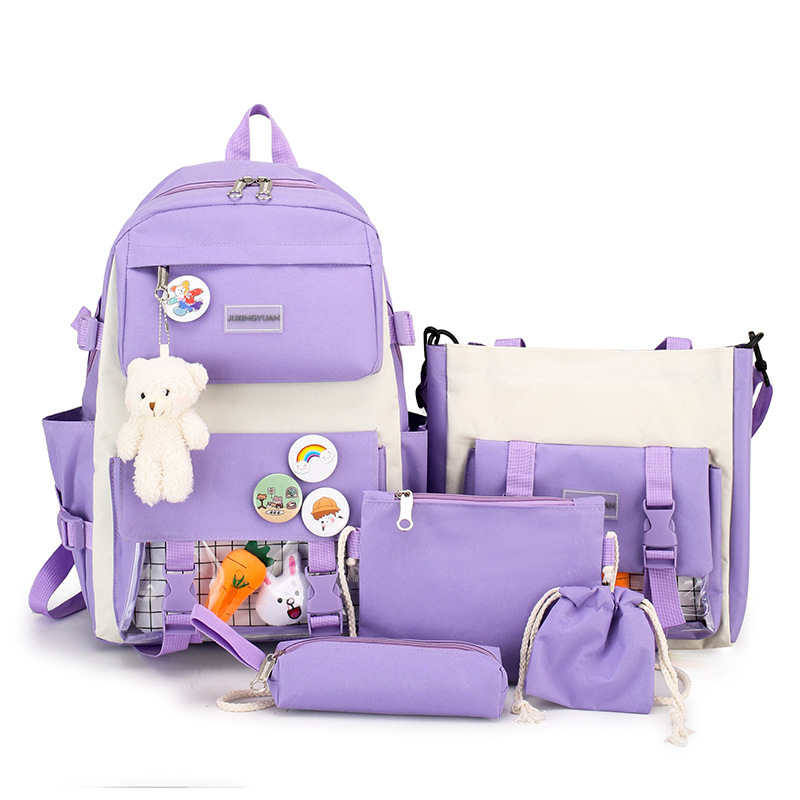 High School Five-Piece Set Multi-Compartment Fashion School Bag Large Capacity Primary Students Shoulder Bags
