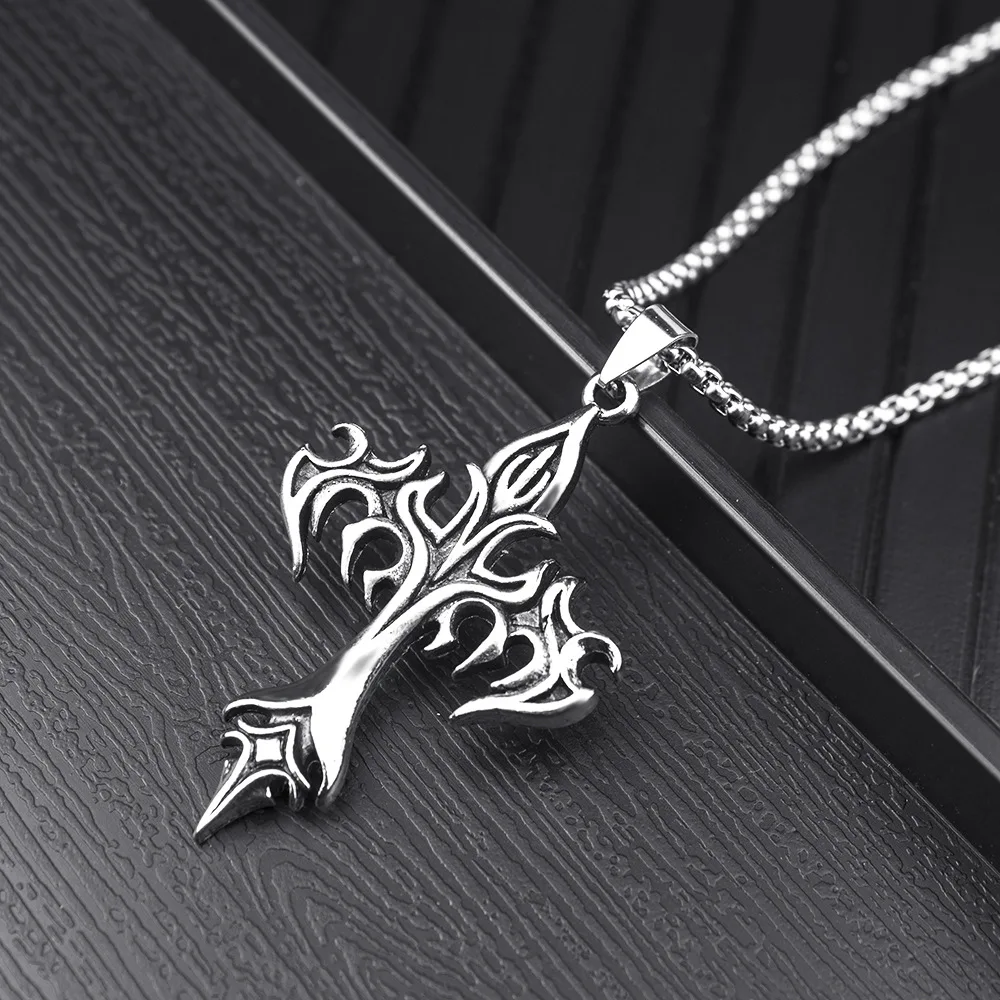 ZAKOL Collana con ciondolo croce Hip Hop Design unico Collane gotiche in acciaio inossidabile Regalo di gioielli di moda per donne e uomini