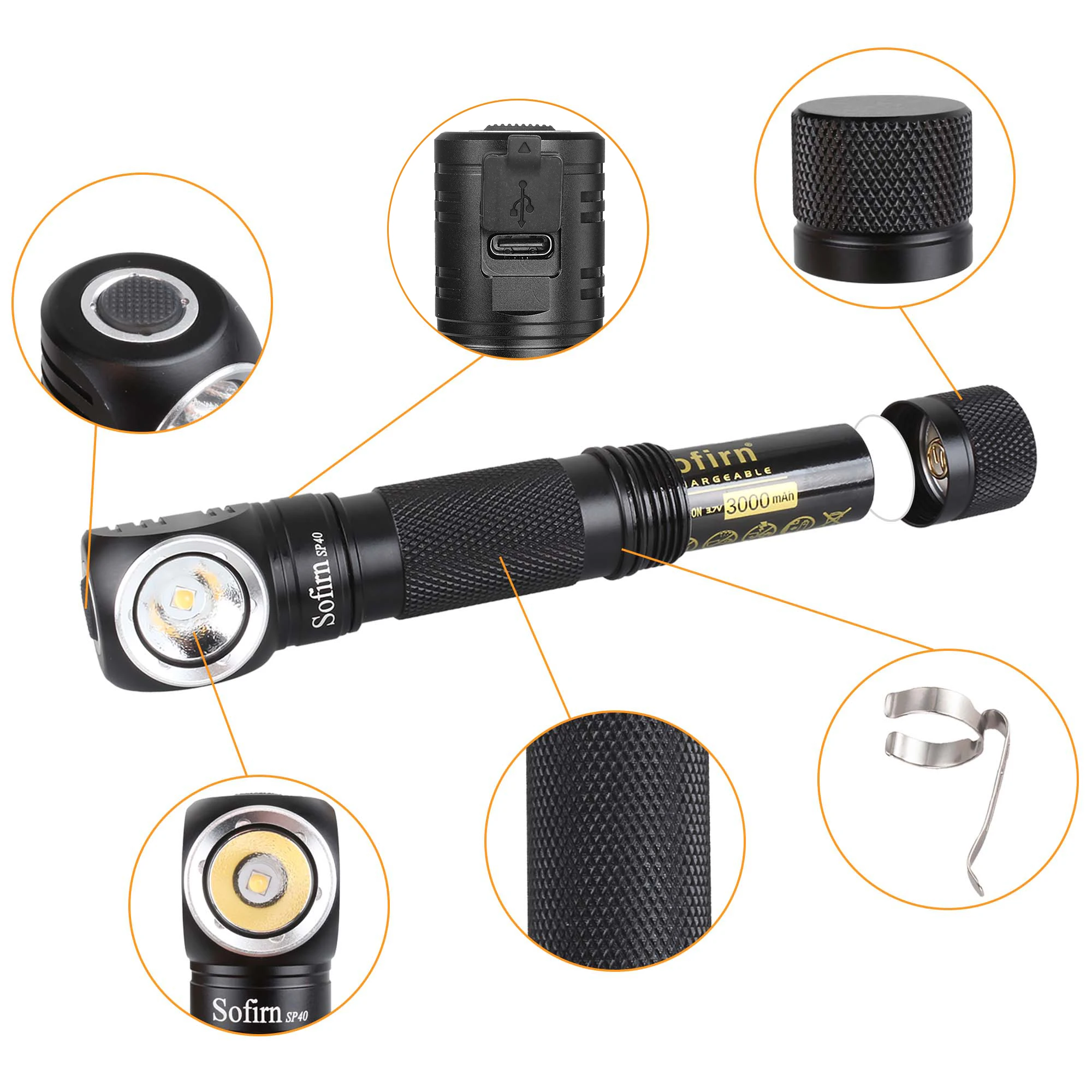Sofirn SP40 XPL 5300K LED EDC Stirnlampe 18650 wiederaufladbare Stirnlampe 1200 lm helle Outdoor-Angellampe mit Magnet-Schwanzkappe