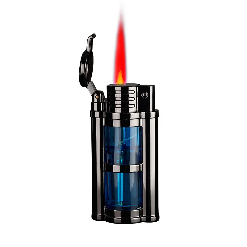 Nuevo encendedor de Gas Visible transparente de Metal, antorcha Turbo de Metal, encendedores de butano a prueba de viento creativos inusuales, aparatos para hombres