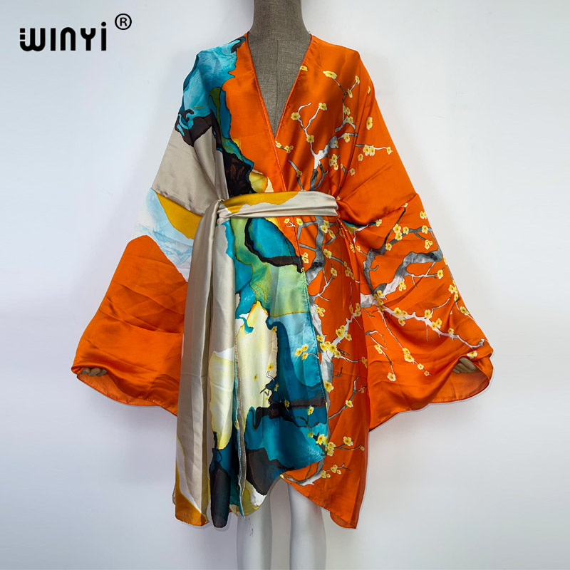 2022 winyi verão beach wear maiô capa kaftan doce senhora boho cardigan ponto auto cinto sexy férias manga longa quimono