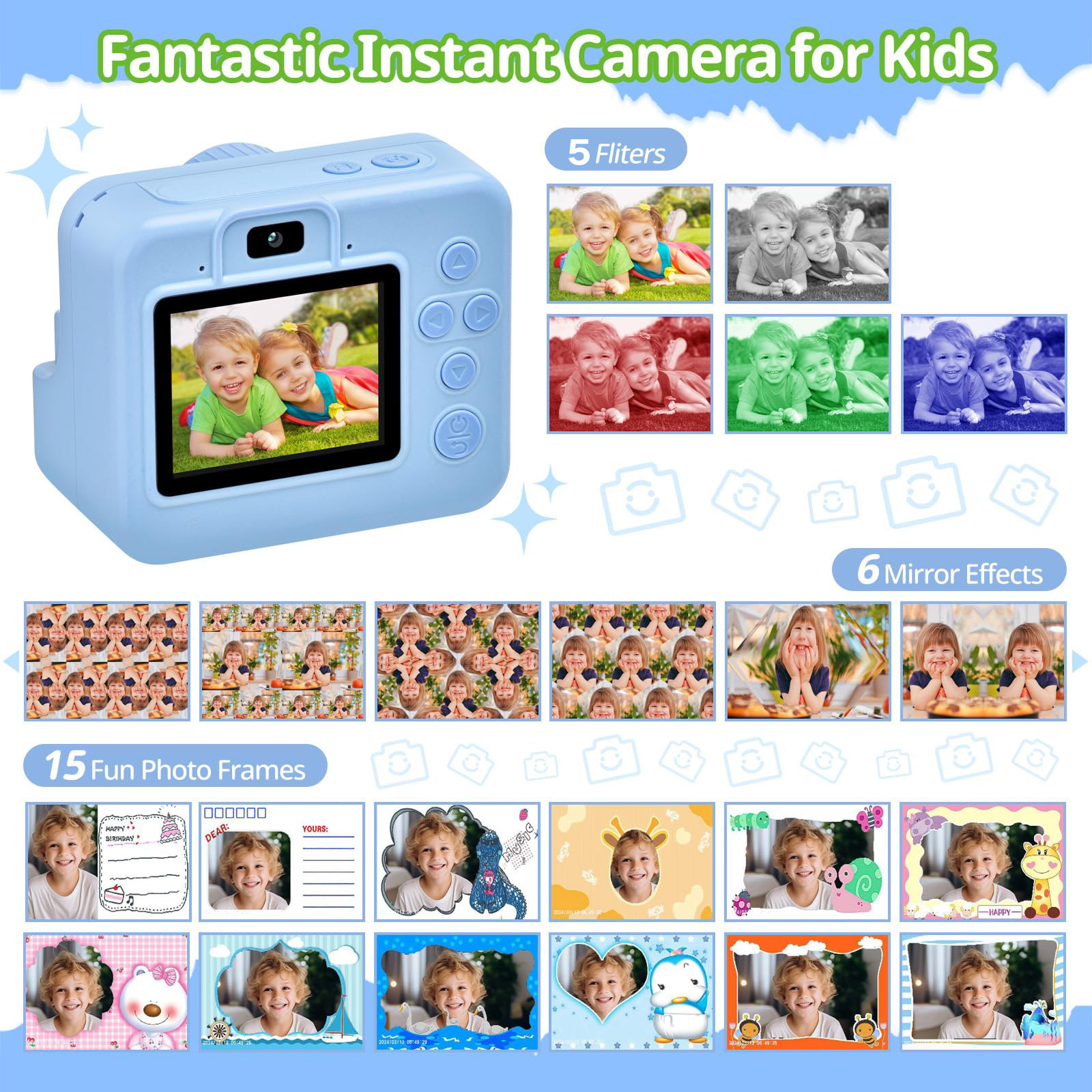Kids Instant Print Camera Digitale Camera 1080P 2.4 ''Dubbele Camera Thermische Instant Printing Mini Speelgoed Camera Voor jongens Meisjes Gift