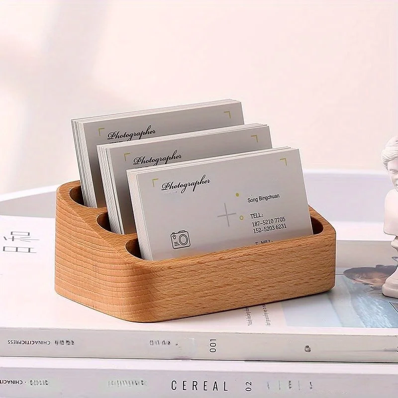 Holz Desktop Visitenkarte Display Stand Memo Halter Aufbewahrungsbox Holz Karten Organizer für Büro