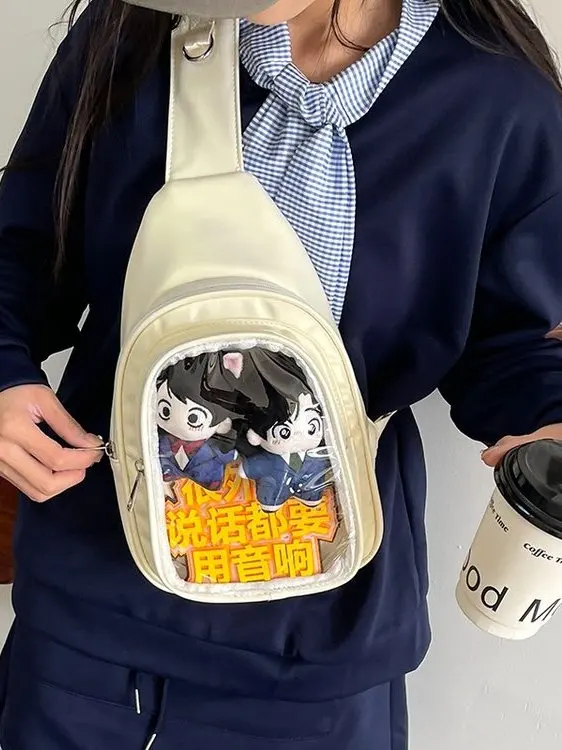 Bolsa de Peito Estilo Japonês para Meninas, Pequena e Transparente, Bolsa de Nylon com F de Zíper