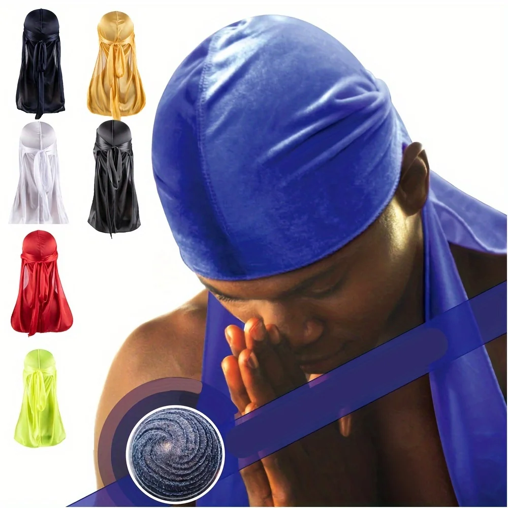 Gorro Durag de seda para hombre, Bandana sedosa Du Rag Doo Rag, gorro con ondas de cola larga