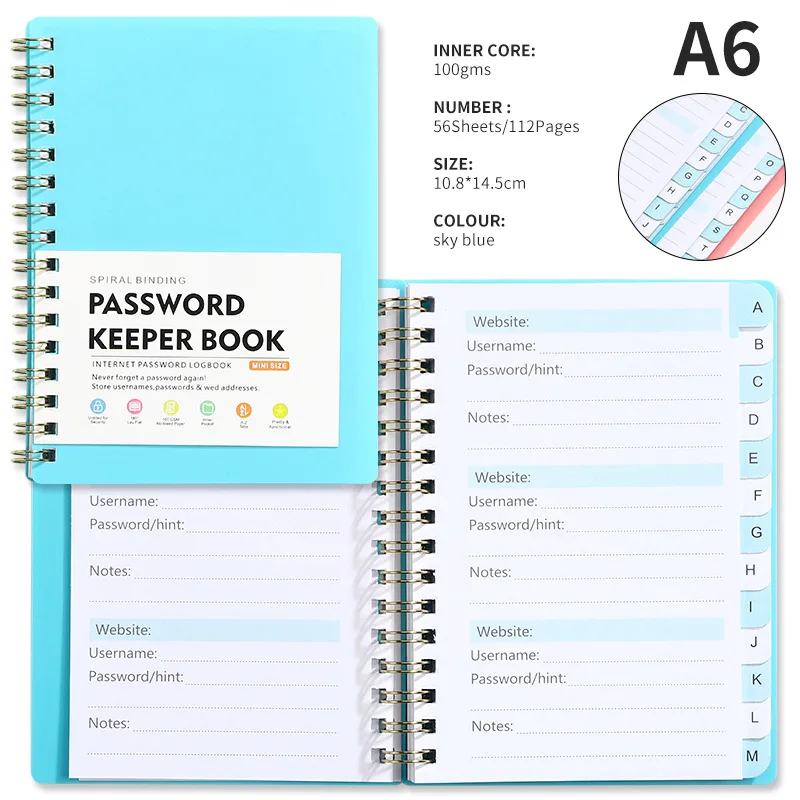 A6 Password Keeper Book Internet Login Notebook with Alphabetical Tabs for Password Management Software License Organizer