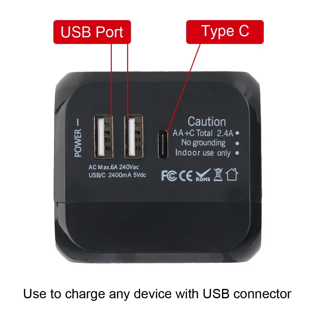 All-in-one Wall Charger Travel Adapter 6A US EU UK AU plug Travel Charger with 2 USB Port and 1 Type C Universal