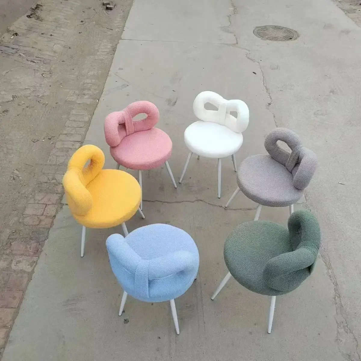 Penteadeira de veludo em forma de arco, banco estilo creme, quarto, cadeira de vaidade com encosto, salão de beleza, escritório, casa, cadeira giratória
