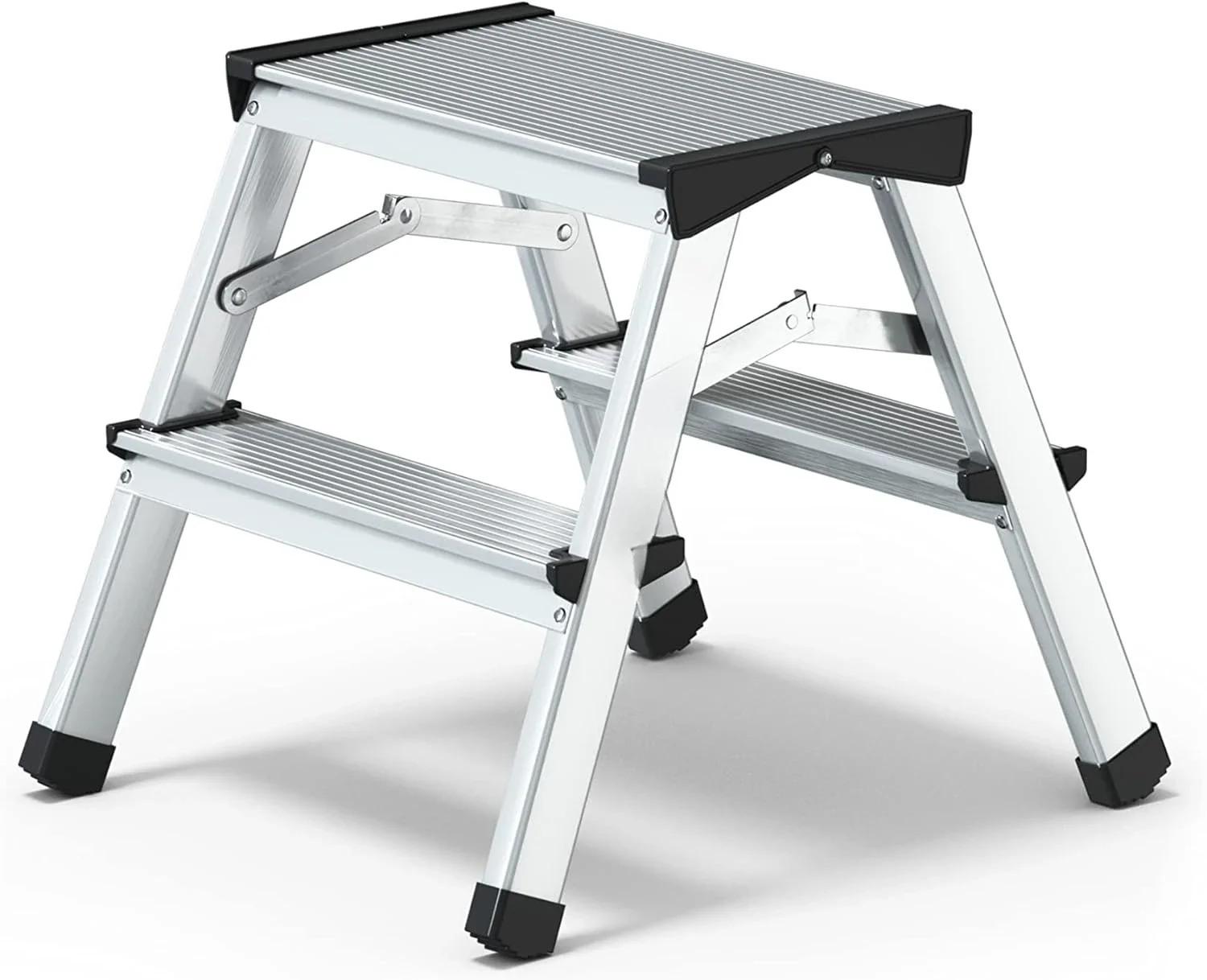 （Envío gratis） Escalera Doméstica de Aluminio de Doble Cara de 2 Peldaños Capacidad 125kg - Escalera de Tijera con Plataforma de Trabajo - Escaleras de Tijera de 2 Peldaños - 39x41x20cm