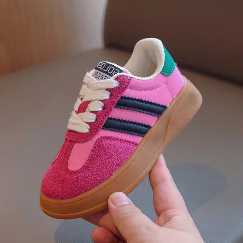 Criança camurça cor emenda sapatos casuais menina menino rendas até tênis 2022 outono criança caminhada runing esporte formadores tamanho 26-37