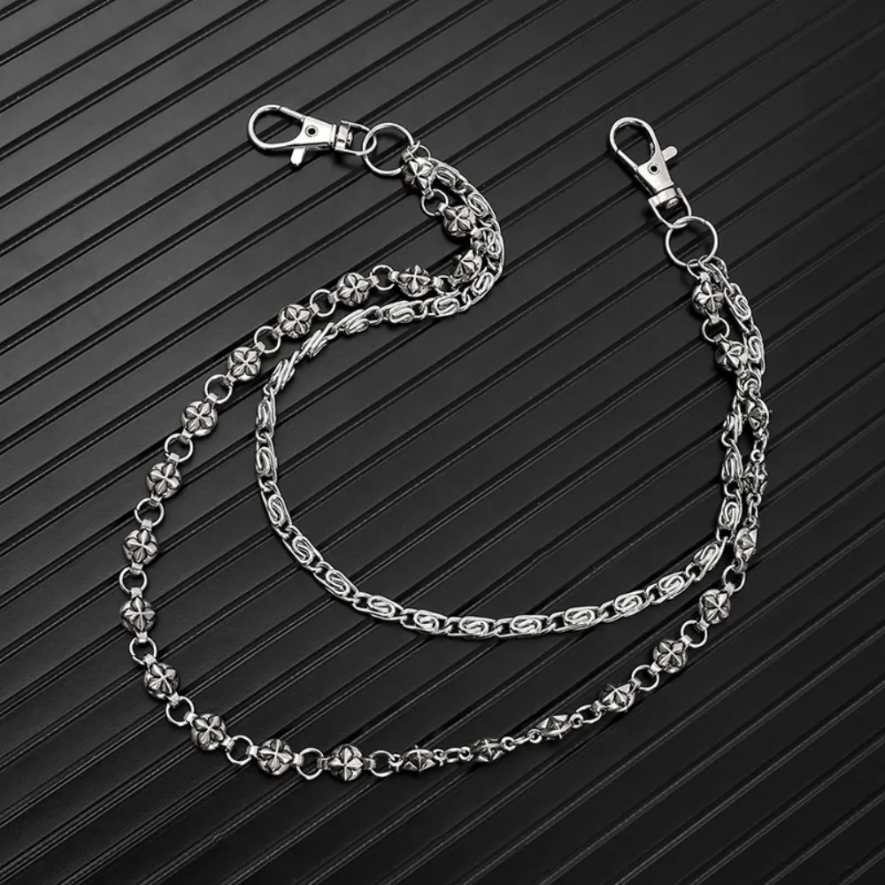 Trendy Hip Hop Double Layer Jeans Chain with Keychain Unisex Waist Accessory for Men & Women