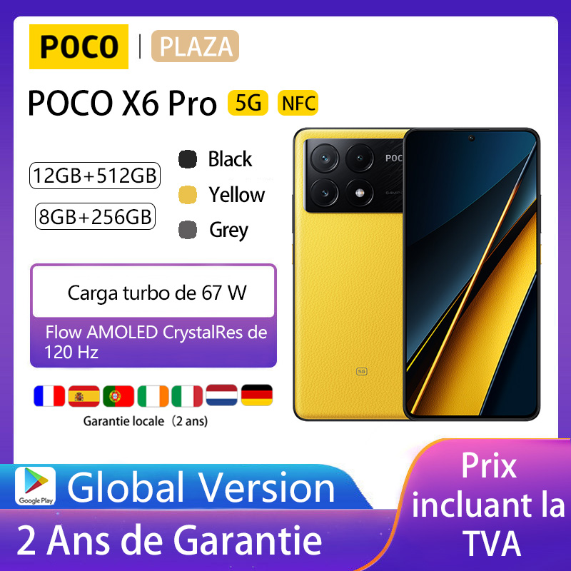 POCO X6 Pro 5G Smart Phones, NFC, 120Hz, 64MP Câmera Tripla com OIS , carregamento de 67W, 5000mAh, Garantia Local, Versão Global
