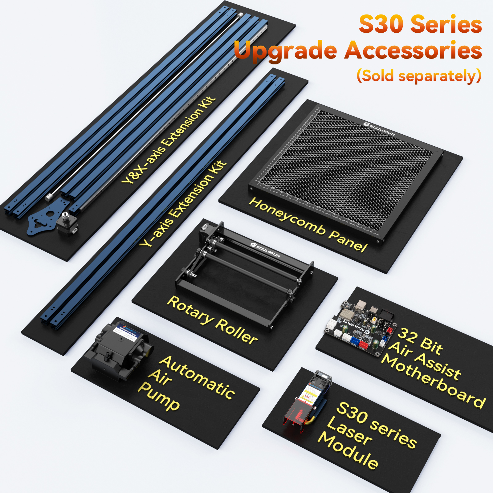 SCULPFUN S30 PRO MAX /S30 PRO/S30 Laser Engraver with Automatic Air-assist System 20W Engraving Machine 410x400mm Engraving Area