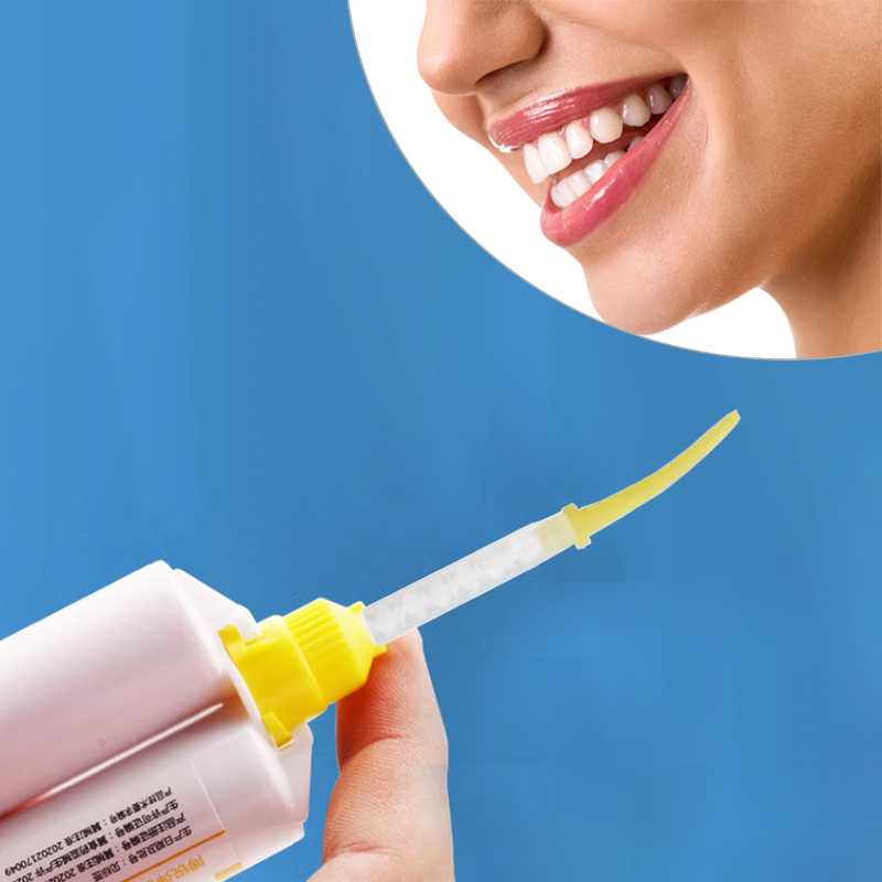 50/100PCS Dental Mixing Tips impression Silicone Rubber Gun Disposable Conveying Mixers Yellow 1:1 Dentistry Materials