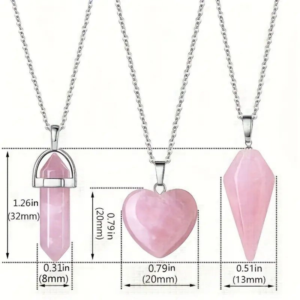 3-teiliges Rosenquarz-Halsketten-Anhänger-Set für spirituelle Energie, Hexerei, Reiki, Weihnachtsgeschenk, Geburtstagsgeschenk