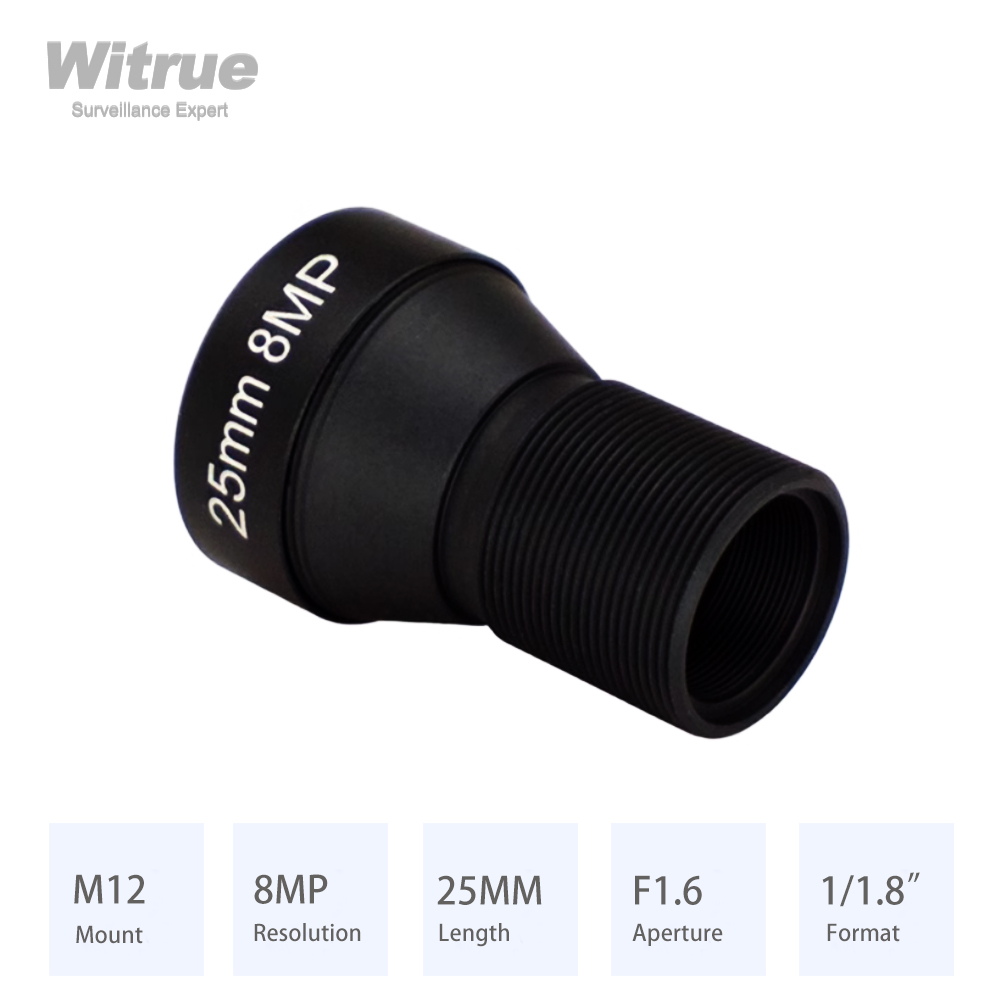 Witrue HD 4K 8MP CCTV lens 25MM M12 Mount Low Distortion Aperture F1.6 Format 1/1.8" with 650nm IR filter for Action Camera