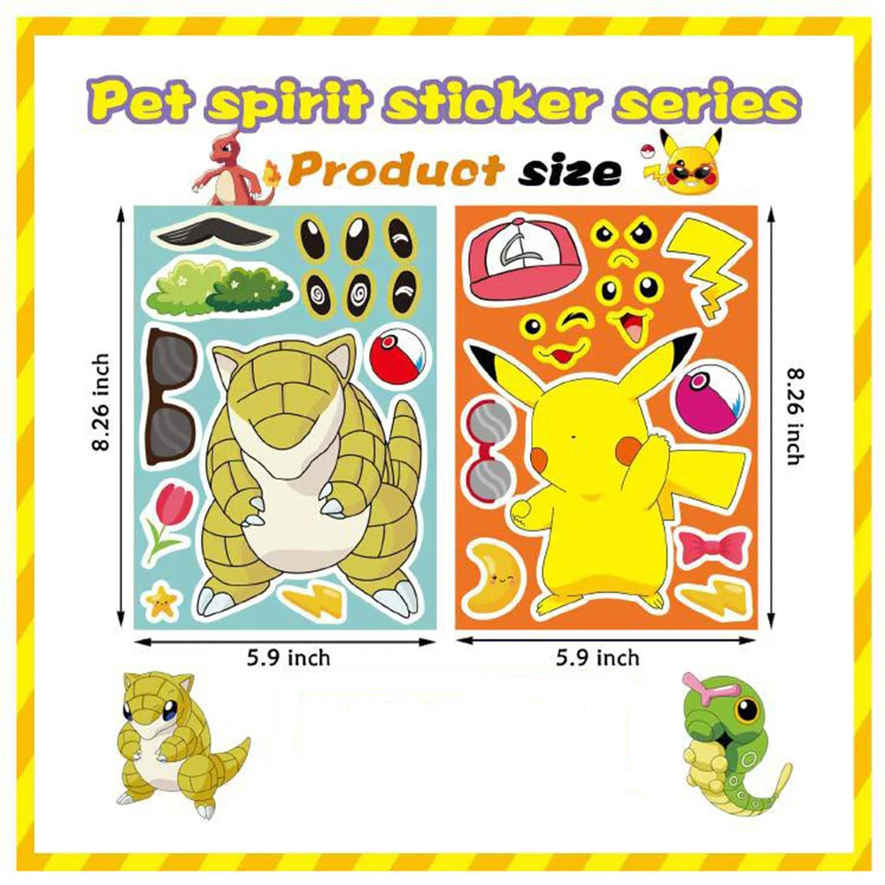 6/12 Lenzuola Pokemon Bambini Puzzle Anime Adesivi Make-a-Face Assemblare Divertente Cartoon Decal Assemblare Puzzle Per Bambini Ragazzo Giocattolo Regalo