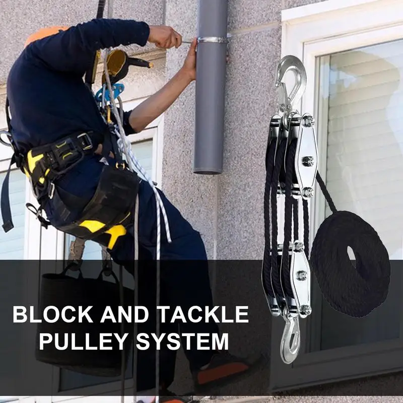 270 Rotatable Rope Pulley Block Zinc Alloy Hook Handheld Crane Heavy Duty Polyethylene Rope Pulley Hoist Manual Lifting Device