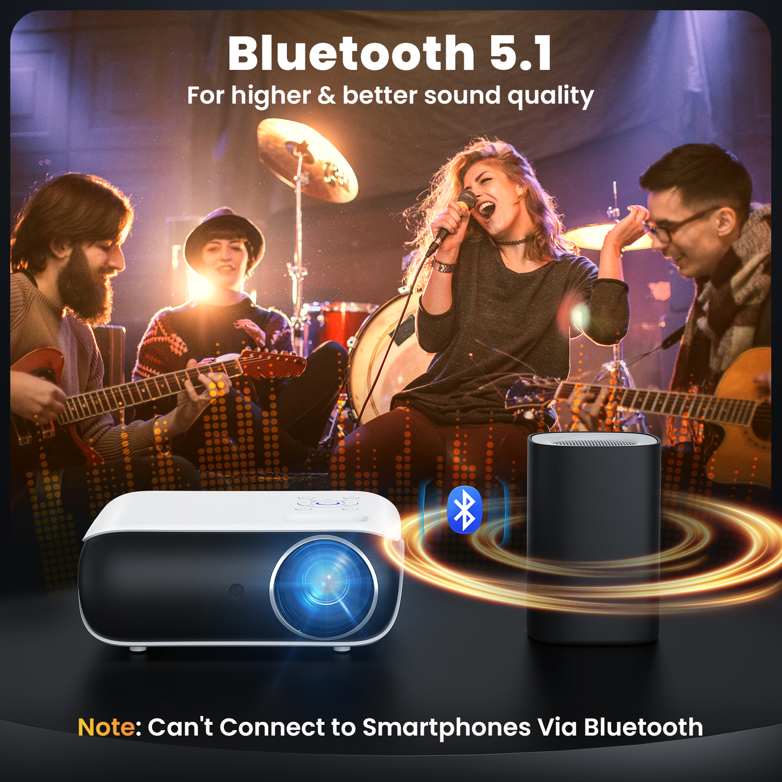 HOPVISION Beamer, Full HD 1080P, Bluetooth, 4K-Unterstützung, Tragbar Mini Heimkino-Projektor, Kompatibel mit Smartphone/HDMI/USB/AV