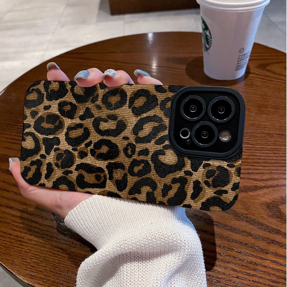 Funda de cuero de silicona de leopardo dorado a la moda para iPhone 15 14 Pro Max 11 13 12 Mini SE 7 8 16 Plus X XR XS funda suave a prueba de golpes