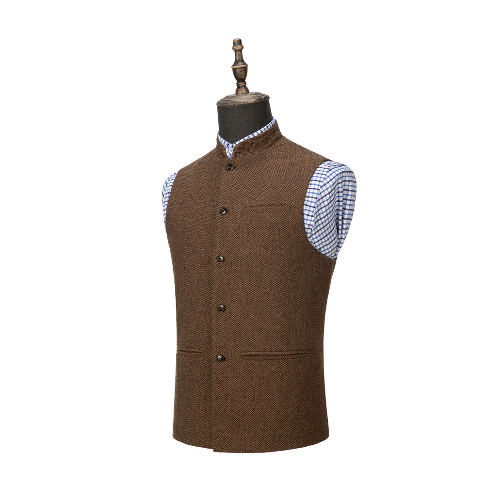 Męska kamizelka garniturowa Elegancka kamizelka bez rękawów ze stójką Biznesowy guzik Slim Fit Kamizelka w jodełkę na ślub