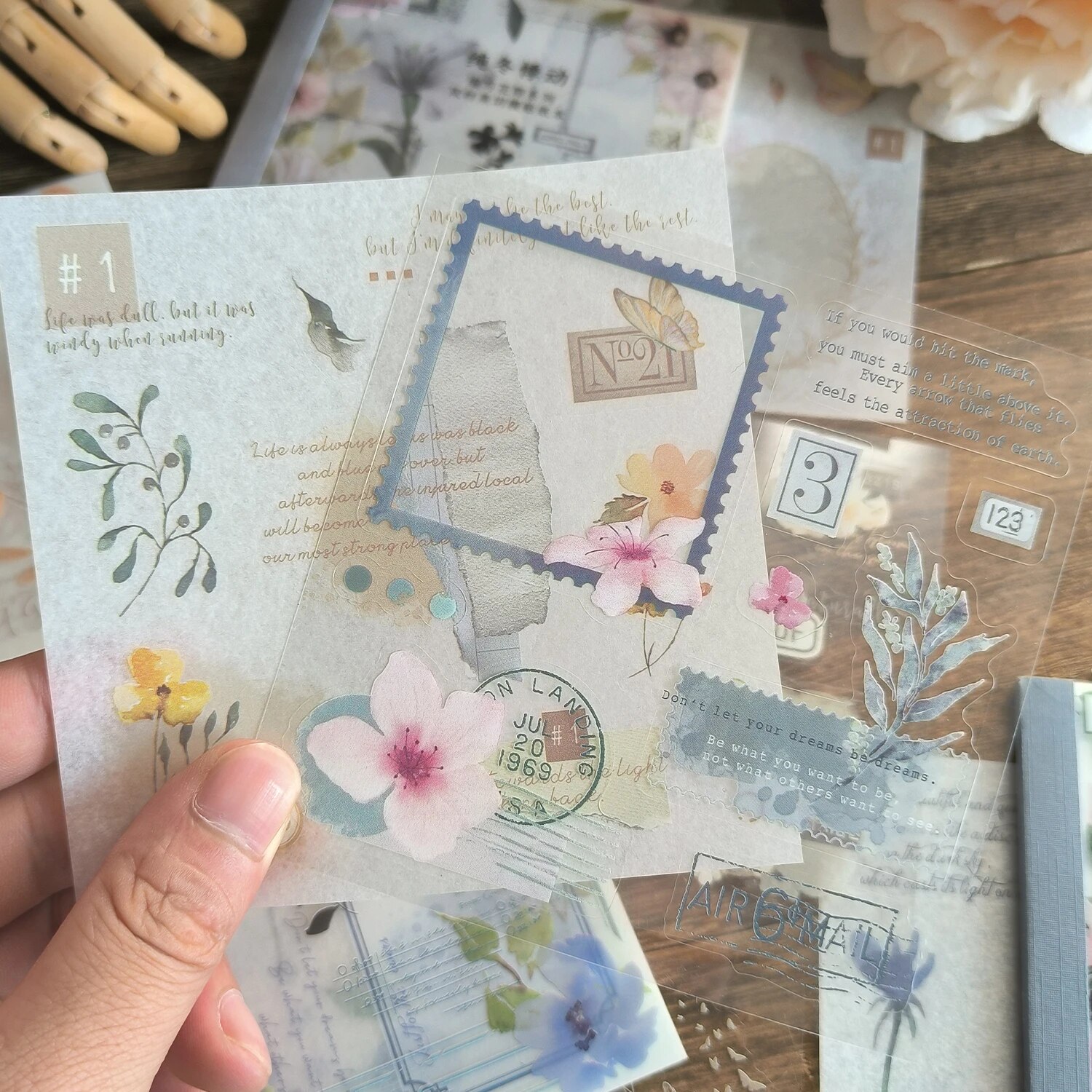 4 스타일 20 개/도서 INS 꽃 스티커 책 사계절 테마 절단 스크랩북 듀얼 재료 핸드북 DIY 장식 스티커