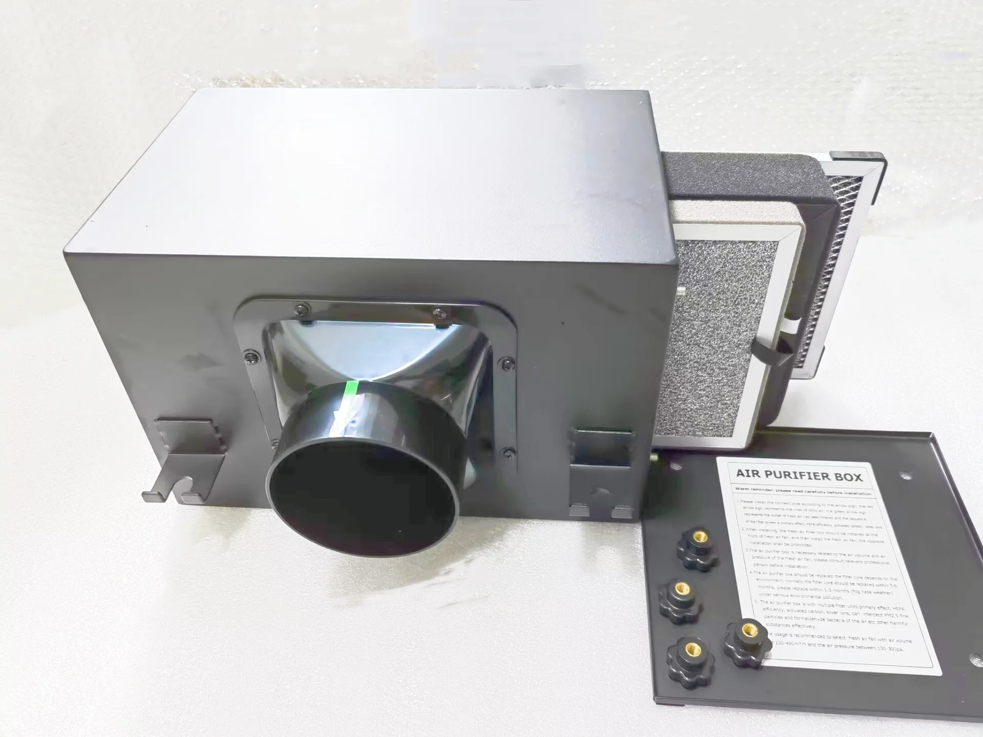 Inline-Filterbox für frischen Lufteinlass mit Vorfilter, Aktivkohle- und HEPA-Filter, HVAC-System, Heiz- und Kühlbelüftung