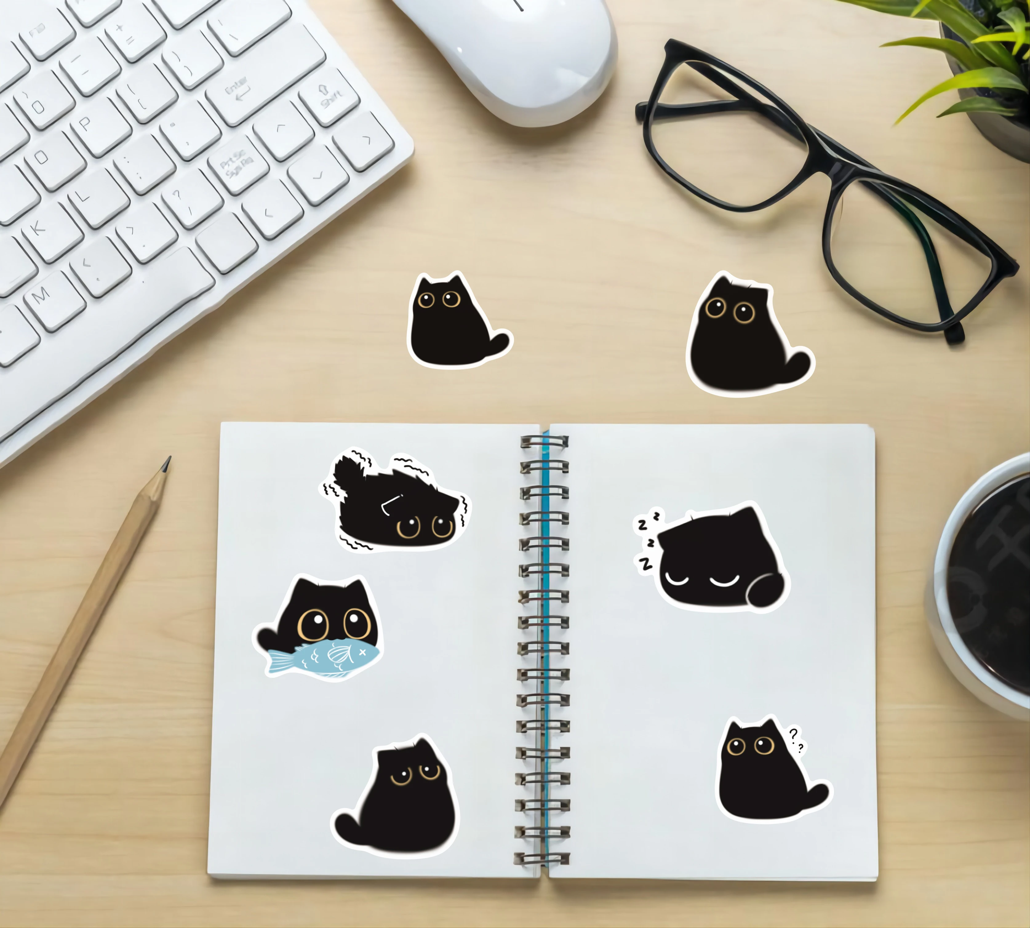 Gato Preto Bonito Kawaii Adesivos, Vintage, DIY, Caderno, Guitarra, Scrapbooking, Motocicleta, Laptop, Bagagem, Decalques de Grafite, 10 Pcs, 40Pcs