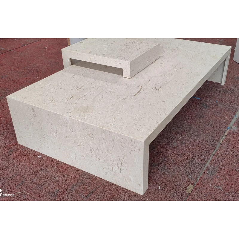 Mesa de centro retangular luxuosa moderna, bege natural, pedra calcária, design criativo, mesas de mármore