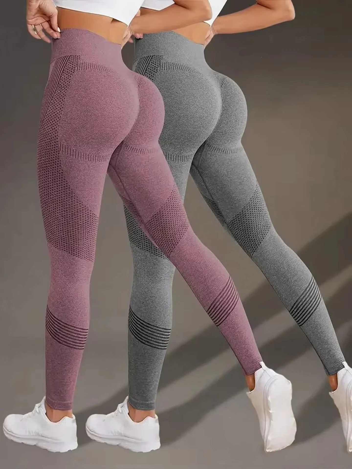 Elastic High เอวกางเกงขายาวผู้หญิงถัก Tights Seamless Butt Lift ฟิตเนสโยคะแฟชั่น Skinnly Gym กีฬา Leggings