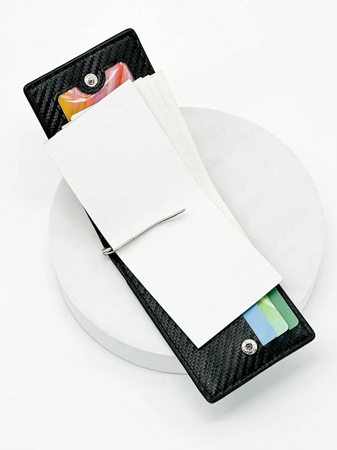 กระเป๋าสตางค์ผู้ชายคาร์บอนไฟเบอร์ RFID พร้อมช่องใส่บัตรและธนบัตร  แบบบาง ขนาดเล็ก สีดำ