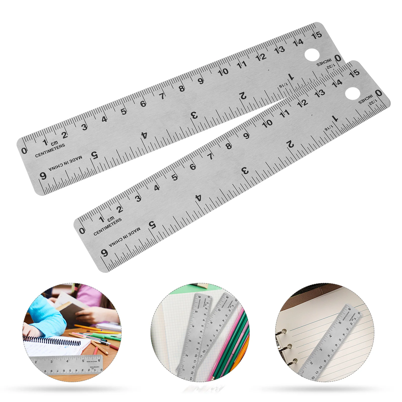 2Pcs Stainless Steel Ruler With Cork Back Soft Rulers Precision Measurement Tool Straight Edge Drafting Supplies