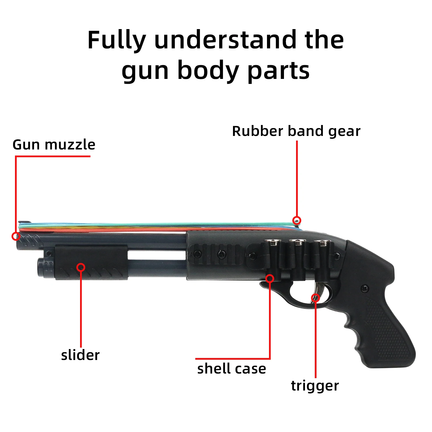 Continuous firing alloy rubber band gun, mini metal gun model boy  toy (equipped with 30 rubber bands)