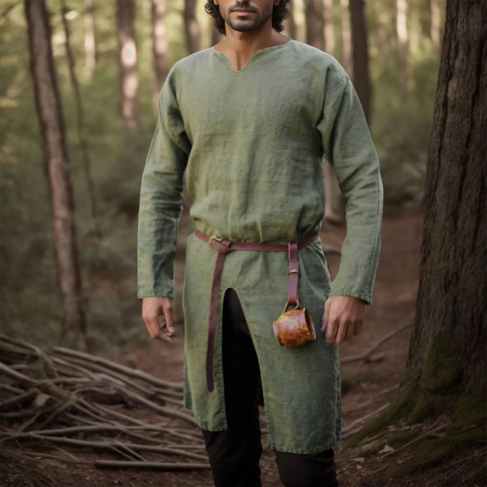 Medieval renascentista retro camisa de linho topos túnica masculino longo robes vestido jaquetas vintage cavaleiro vikings pirata cosplay trajes