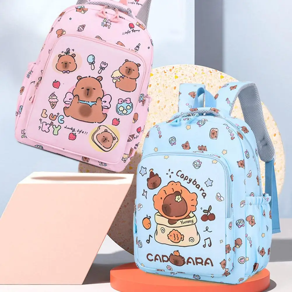 3 ชิ้น/เซ็ต Kawaii Capybara กระเป๋าเป้สะพายหลังขนาดใหญ่ความจุการ์ตูนวัยรุ่นแฟชั่นไนลอนน้ําหนักเบา Rucksack ชุด