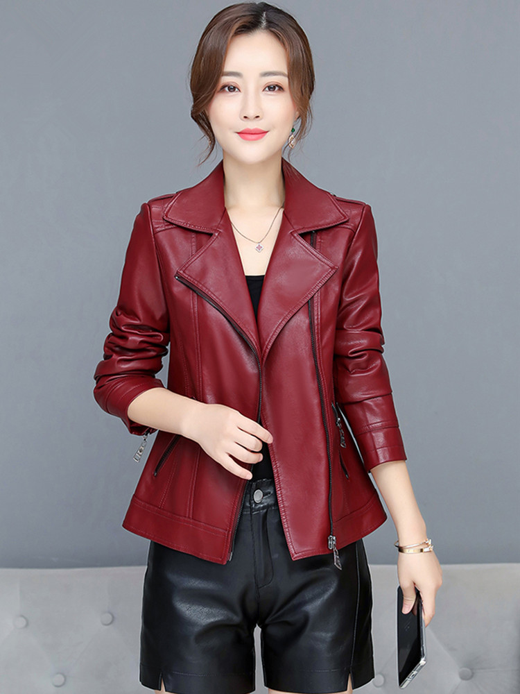 M-6XL 女の人 セパレートレザー ジャケット着 春 秋 新 ファッション むやみに めくる ファスナー スリム 短い コート着 女の人 サイズを大きくする