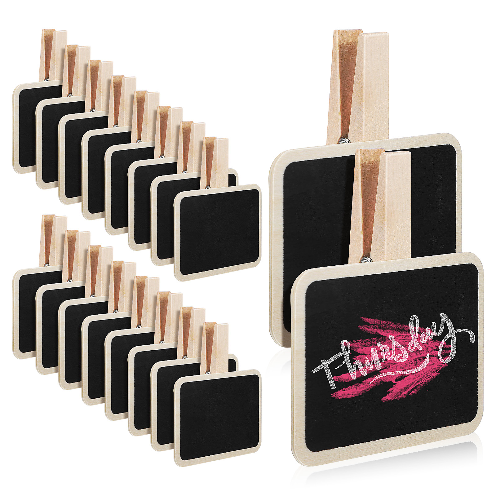 20 Pcs Mini Chalkboard Clips Wooden Material Square Blackboard Signs Note Board Food Labels Photo Clip Presentation Supplies