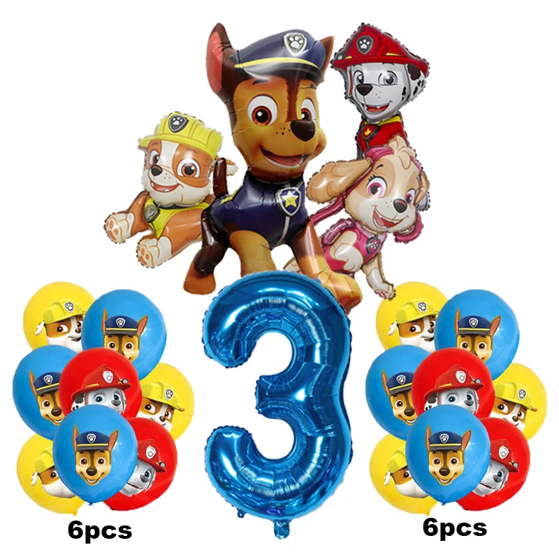 17 ชิ้นการ์ตูน PAW Patrol วันเกิดตกแต่งฟิล์มอลูมิเนียมดิจิตอลชุดบอลลูนสุนัข Chase Marshall Skye เด็กอุปกรณ์ของเล่น