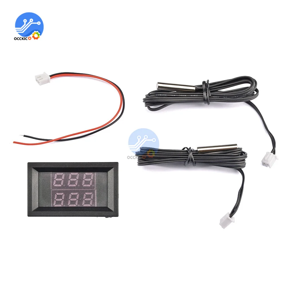 Mini-Digitalthermometer mit Dual-Display und wasserdichter Metallsonde mit Dual-NTC-Temperatursensor für den Innenbereich im Auto, 4 V–28 V